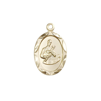 St. Gerard Majella 14kt Gold Scallop Edge Design Medal Pendant, Measures 3/4-inch tall by 3/8-inch wide, Bliss Manufacturing