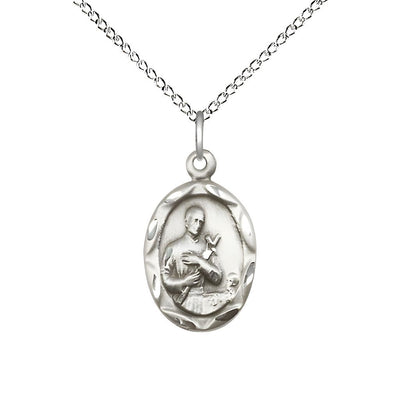 St. Gerard Majella Sterling Silver Scallop Edge Design Medal Pendant with Sterling Silver Chain, Measures 3/4-inch tall by 3/8-inch wide, Bliss Manufacturing
