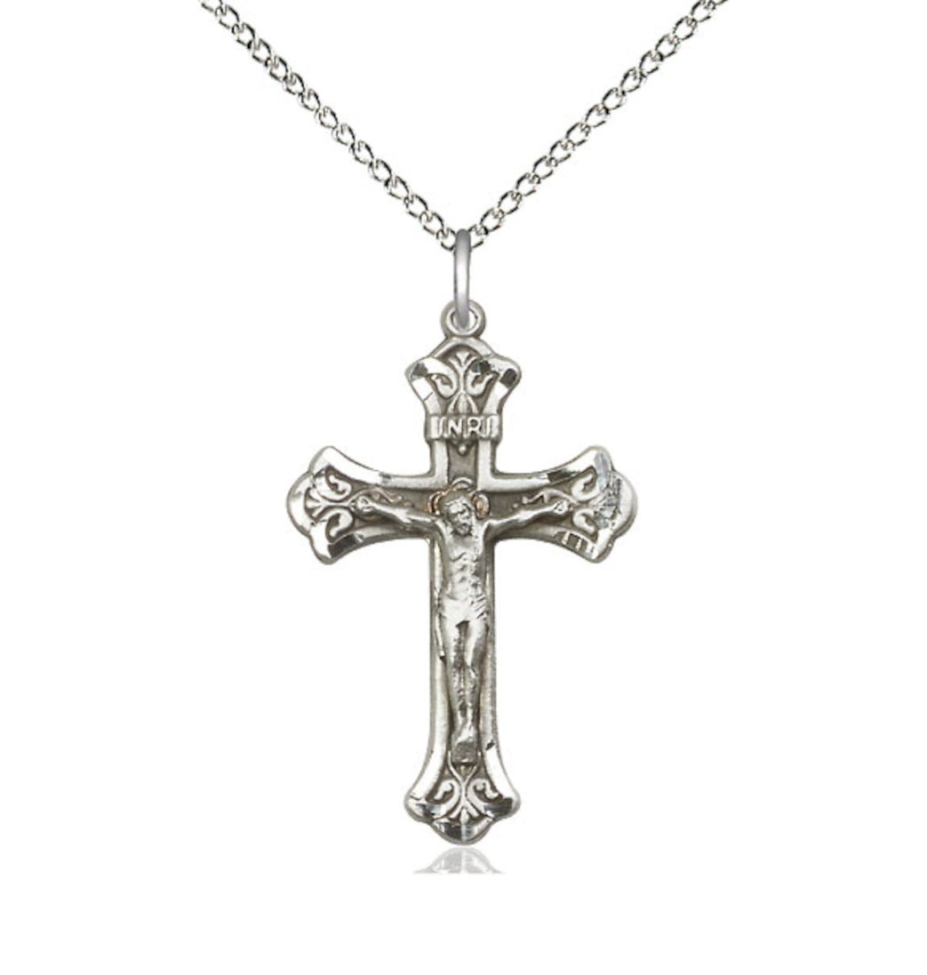 Bliss Manufacturing Medium Flared Tip Crucifix Sterling Medal Necklace with Sterling Silver Chain,
