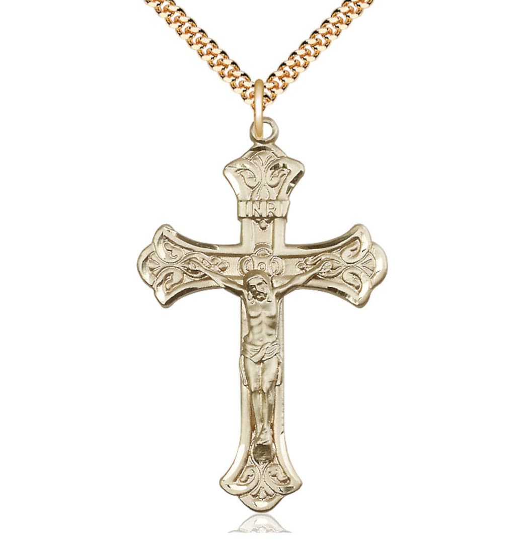 Bliss Manufacturing Large Flared Tip Crucifix Large Gold-filled Medal Necklace,