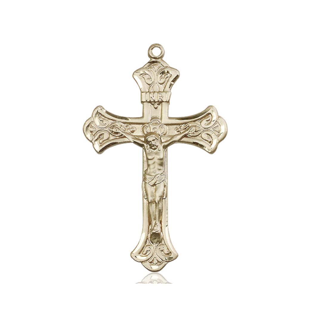 Bliss Manufacturing Large Flared Tip Crucifix Large 14kt Gold Medal,