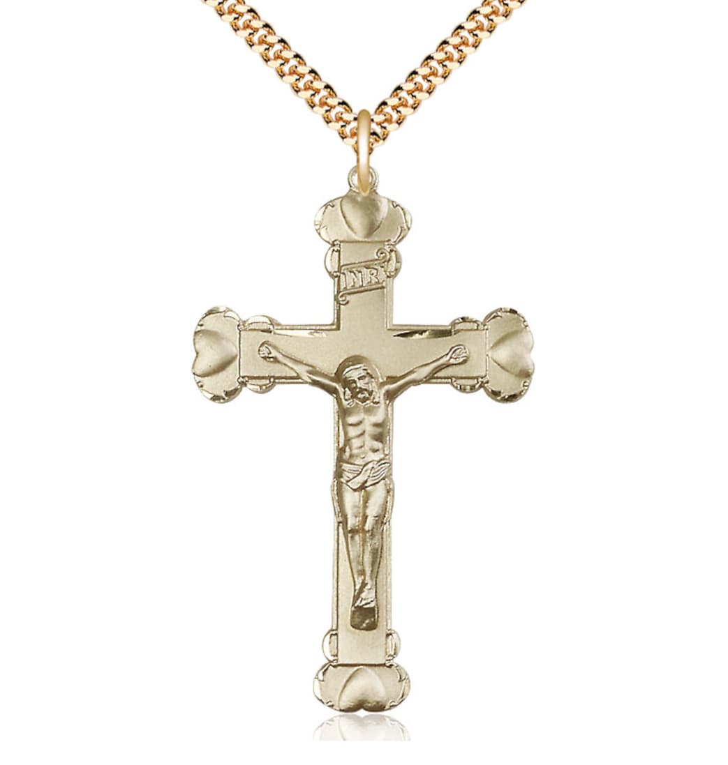 Bliss Manufacturing Large Heart Tip Crucifix Gold-filled Medal Necklace,