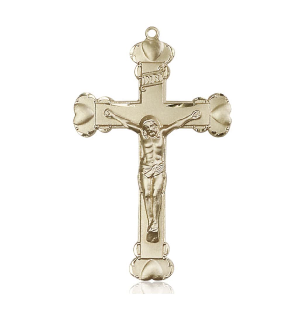 Bliss Manufacturing Large Heart Tip Crucifix 14kt Gold Medal,