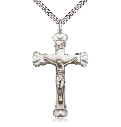 Large Heart Tip Crucifix Pewter Medal Necklace, Bliss Manufacturing