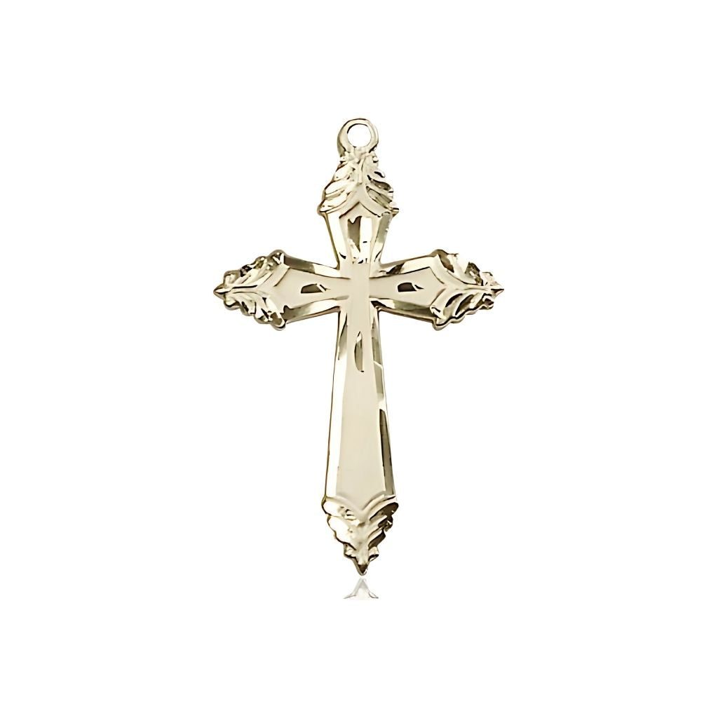 Bliss Christian Ornate Cross 14kt Gold Medal, Measures 1 1/8-inch tall by 3/4-inch wide