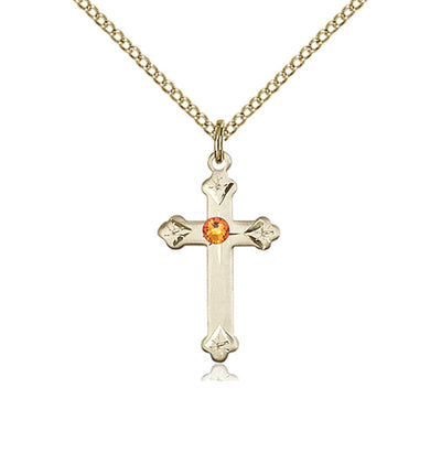 Birthstone Fancy Tip Gold-Filled Cross Pendant with Topaz November Austrian Crystals, Bliss Manufacturing