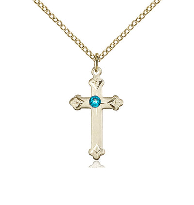 Birthstone Fancy Tip Gold-Filled Cross Pendant with Zircon December Austrian Crystals, Bliss Manufacturing