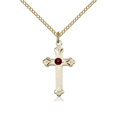 Birthstone Fancy Tip Gold-Filled Cross Pendant with January Garnet Austrian Crystals, Bliss Manufacturing