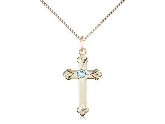 Bliss Birthstone Fancy Tip Gold-filled Cross Pendant w/Austrian Crystals