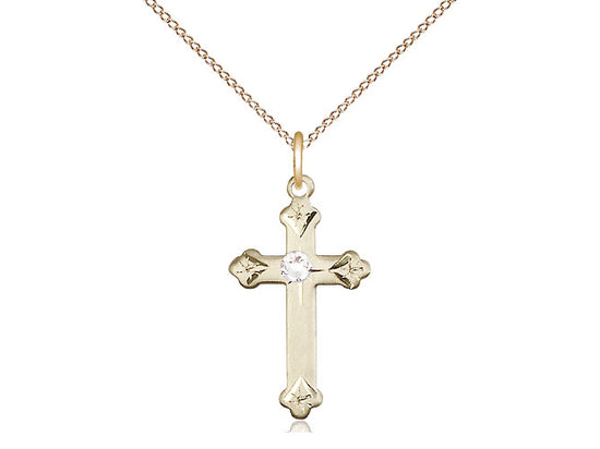 Bliss Birthstone Fancy Tip Gold-filled Cross Pendant w/Austrian Crystals