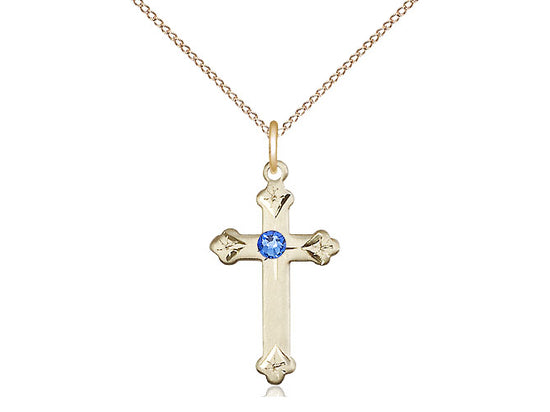 Bliss Birthstone Fancy Tip Gold-filled Cross Pendant w/Austrian Crystals