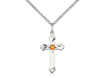 Birthstone Fancy Tip Sterling Silver Cross Pendant with Austrian Crystals, January Birthstone Garnet in Topaz, Bliss Manufacturing