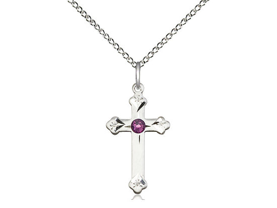 Bliss Birthstone Fancy Tip Sterling Silver Cross Pendant w/Austrian Crystals