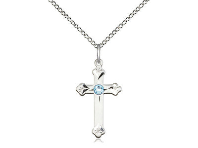 Birthstone Fancy Tip Sterling Silver Cross Pendant with Austrian Crystals, November Topaz Birthstone in Aqua, Bliss Manufacturing