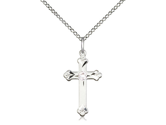 Bliss Birthstone Fancy Tip Sterling Silver Cross Pendant w/Austrian Crystals