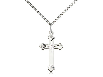 Birthstone Fancy Tip Sterling Silver Cross Pendant with Austrian Crystals, Peridot August Birthstone, Bliss Manufacturing