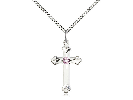 Bliss Birthstone Fancy Tip Sterling Silver Cross Pendant w/Austrian Crystals