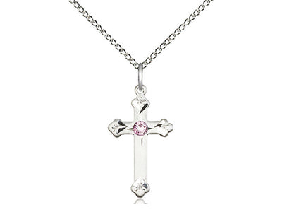 Birthstone Fancy Tip Sterling Silver Cross Pendant with Austrian Crystals, Light Amethyst June Birthstone, Bliss Manufacturing
