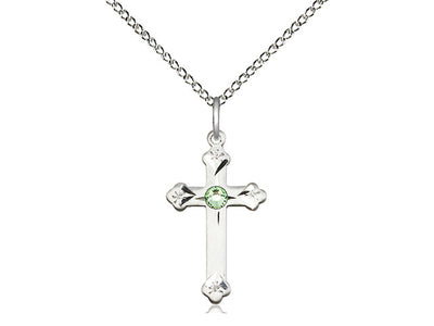 Birthstone Fancy Tip Sterling Silver Cross Pendant with April Austrian Crystals in Peridot, Bliss Manufacturing