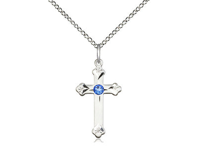 Birthstone Fancy Tip Sterling Silver Cross Pendant with Austrian Crystals, Amethyst February Birthstone in Sapphire, Bliss Manufacturing