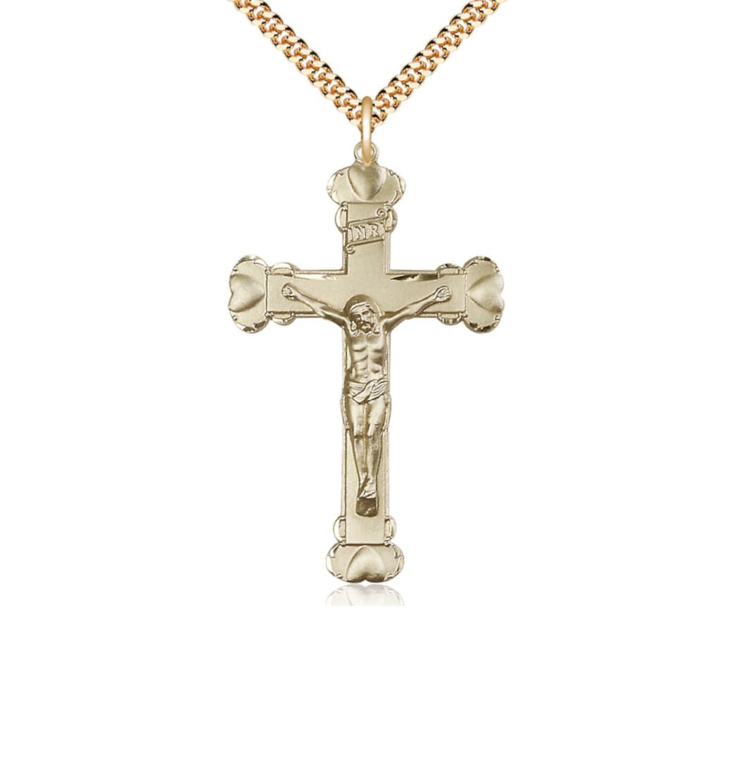 Bliss Manufacturing Medium Heart Tip Crucifix Gold-filled Medal Necklace,