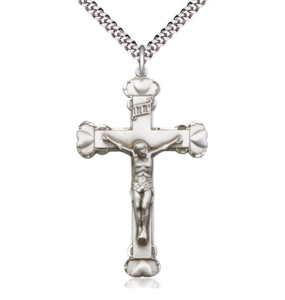 Medium Heart Tip Crucifix Sterling Silver Medal Necklace, Bliss Manufacturing