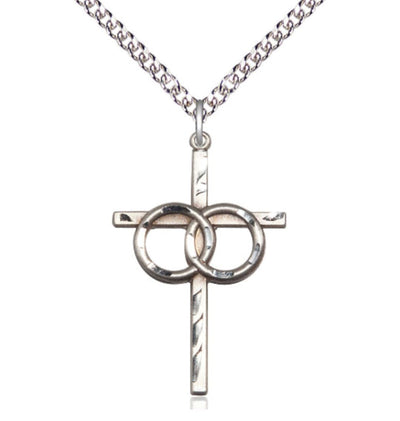 Wedding Rings Cross Sterling Silver Medal Necklace with Sterling Silver Chain, Bliss Manufacturing