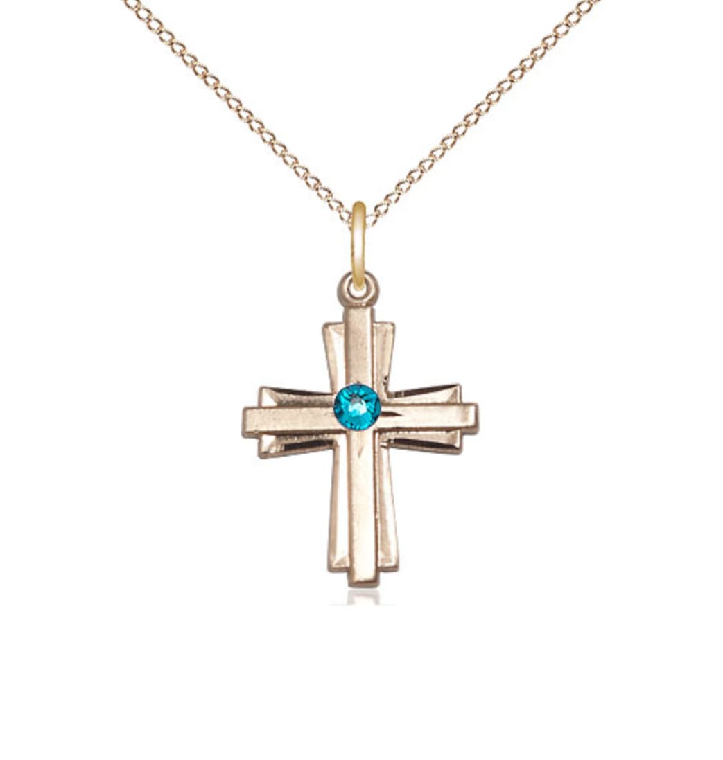 Bliss Birthstone 14kt Gold Double Cross Pendant w/Zircon Austrian Crystals,