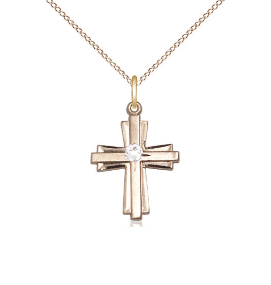 Bliss Birthstone 14kt Gold Double Cross Pendant w/April Austrian Crystals,