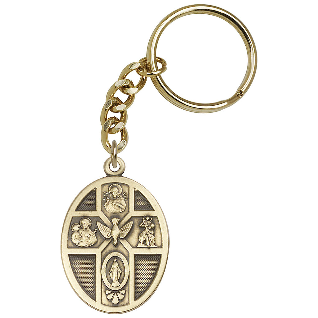 Bliss Manufacturing 5-Way Cross with Holy Spirit Dove Gold Key Chain