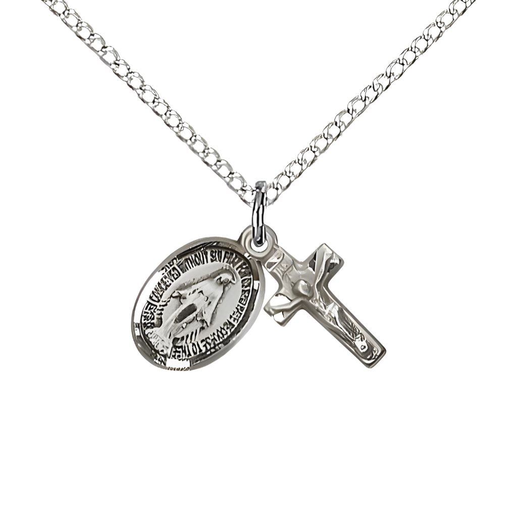 Bliss Manufacturing Miraculous and Crucifix Sterling Silver Pendant Necklace,