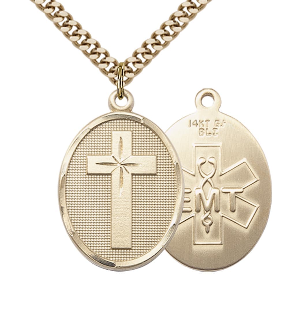 Bliss Manufacturing EMT Christian Cross Gold-filled Medal Necklace with Plated Chain,