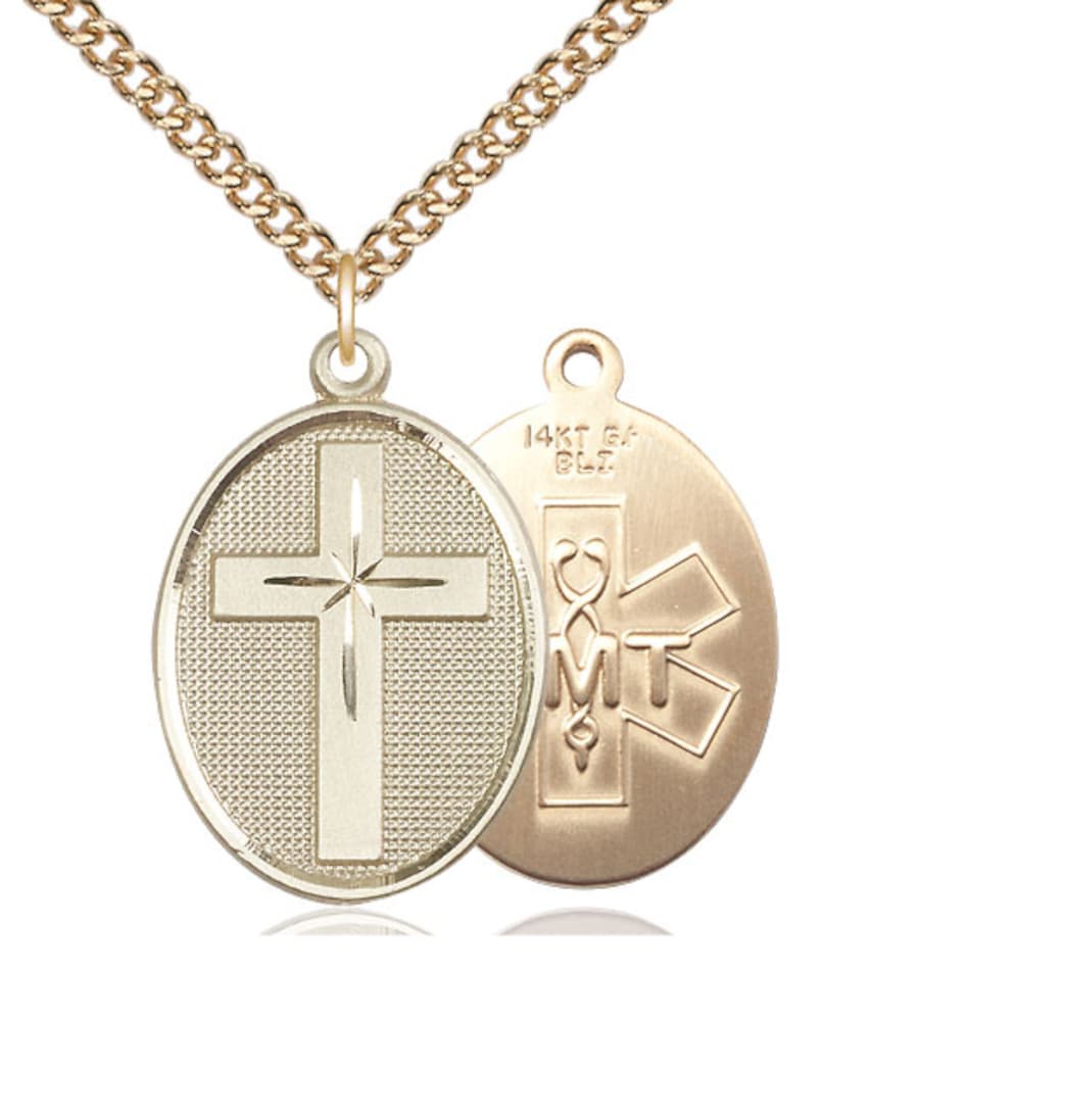 Bliss Manufacturing EMT Christian Cross Gold-filled Medal Necklace with Gold-filled Chain,