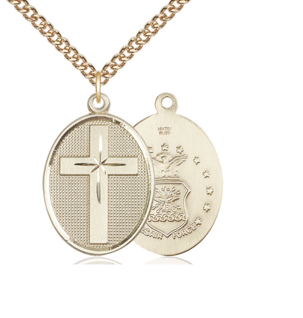 Bliss Manufacturing Air Force Christian Cross Gold-filled Medal Necklace with Gold-filled Chain,