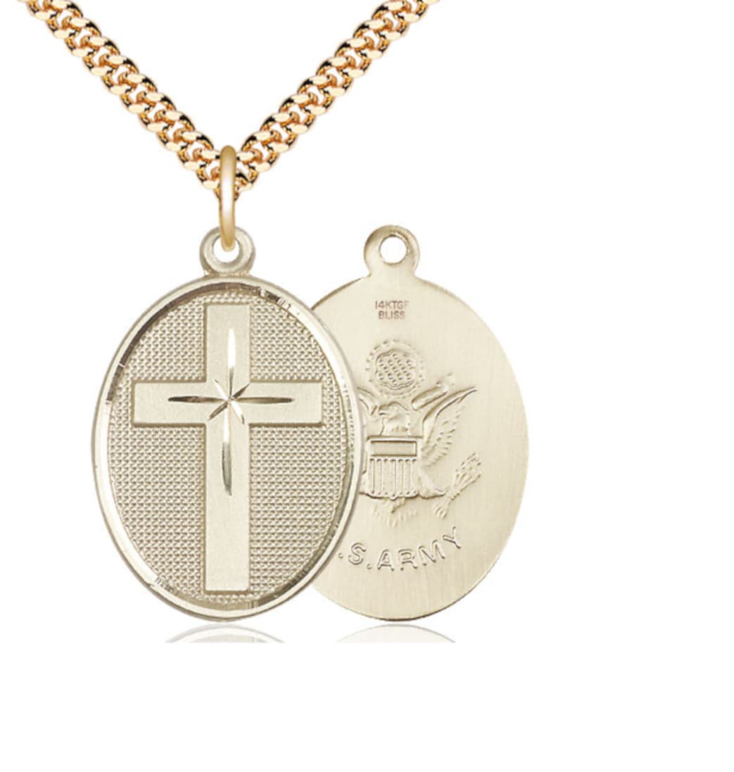 Bliss Manufacturing Oval Army Christian Cross Gold-filled Medal Necklace,