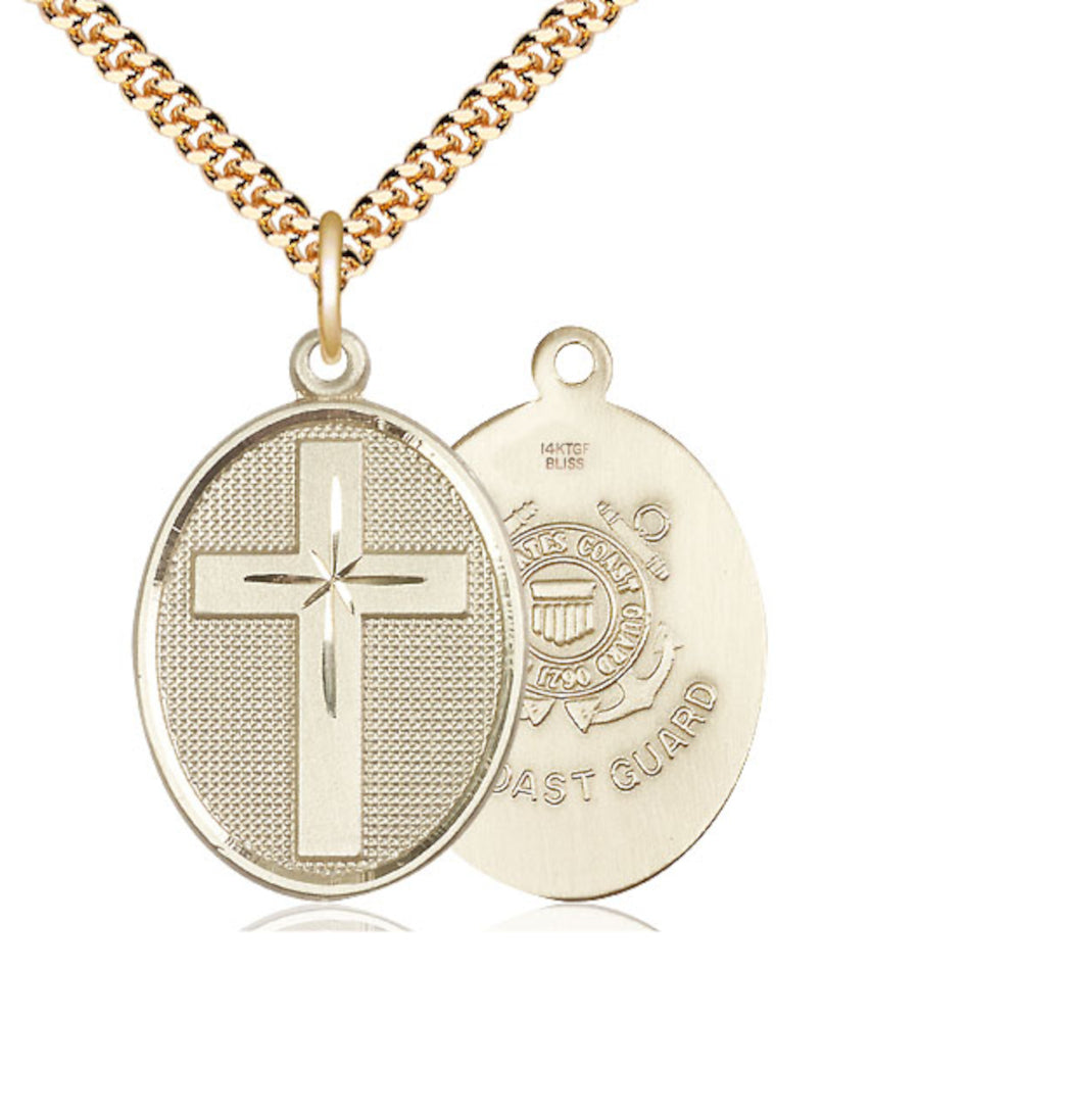 Bliss Manufacturing Coast Guard Christian Cross Gold-filled Medal Necklace with Plated Chain,