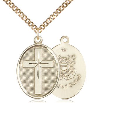 Coast Guard Christian Cross Gold-filled Medal Necklace with Gold-filled Chain, Bliss Manufacturing