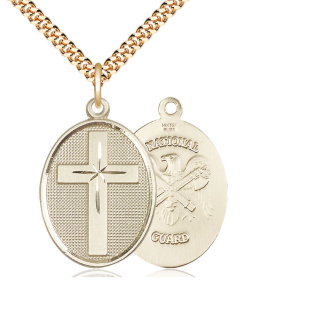 Bliss Manufacturing National Guard Christian Cross Gold-filled Medal Necklace w/Plated Chain,