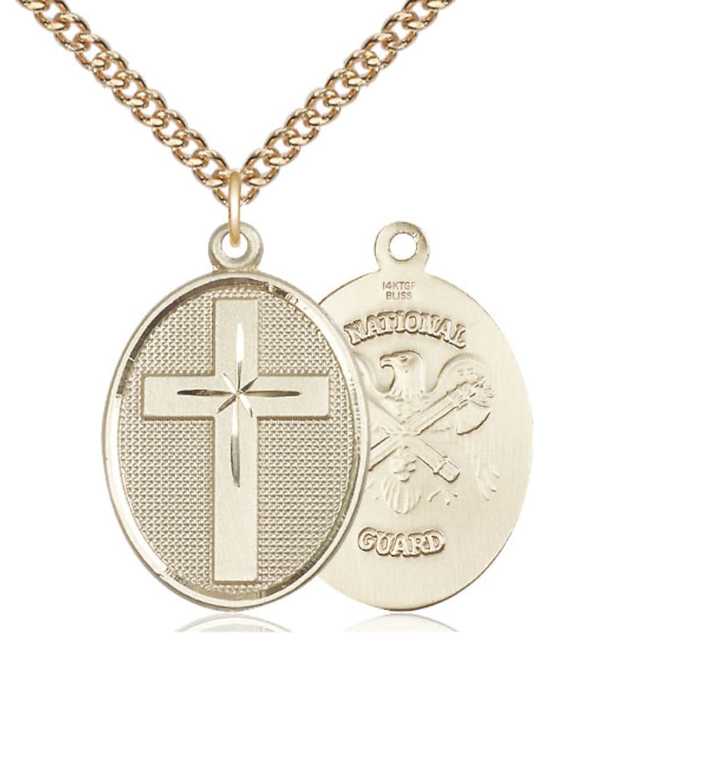 Bliss Manufacturing National Guard Christian Cross Gold-filled Medal Necklace w/Gold-filled Chain,