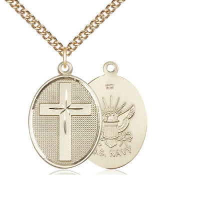 Navy Christian Cross Gold-filled Medal Necklace with Gold-filled Chain, Bliss Manufacturing