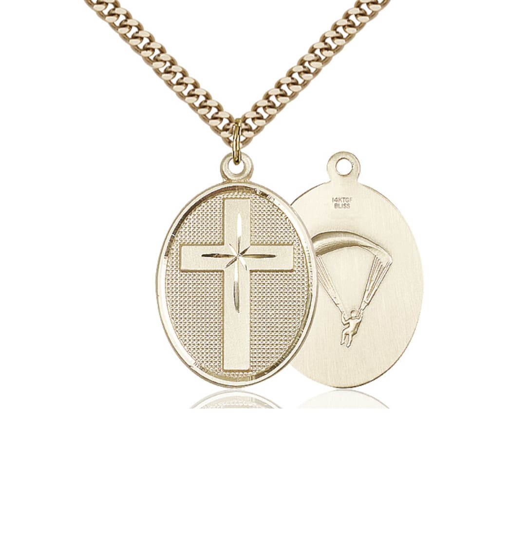 Bliss Manufacturing Paratrooper Christian Cross Gold-filled Medal Necklace,