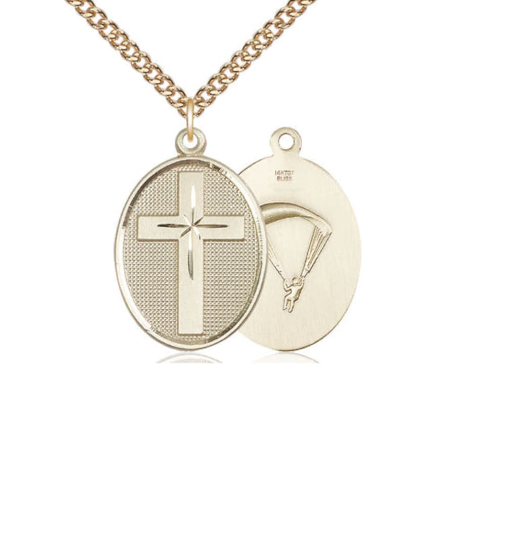 Bliss Manufacturing Paratrooper Christian Cross Gold-filled Medal Necklace,