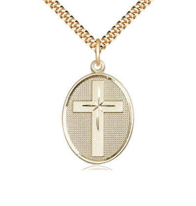 Engravable Oval Christian Cross Gold-filled Medal Necklace, Bliss Manufacturing