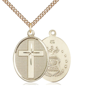 Air Force Christian Cross 14kt Gold Medal Necklace with 14kt Chain, Bliss Manufacturing