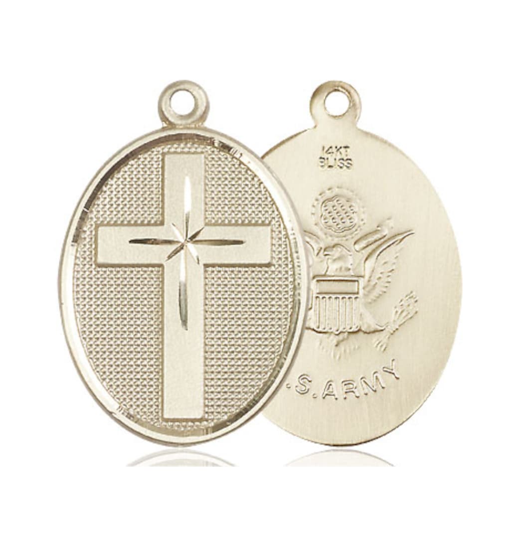 Bliss Manufacturing Oval Army Christian Cross 14kt Gold Medal Only,