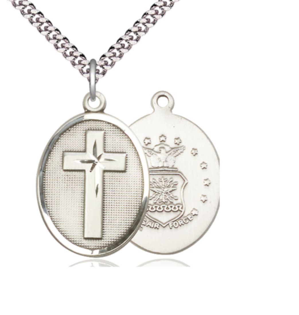 Bliss Manufacturing Air Force Christian Cross Sterling Silver Medal Necklace,