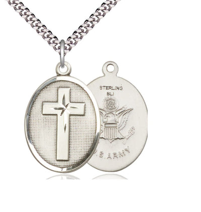 Oval Army Christian Cross Sterling Medal Necklace, Bliss Manufacturing