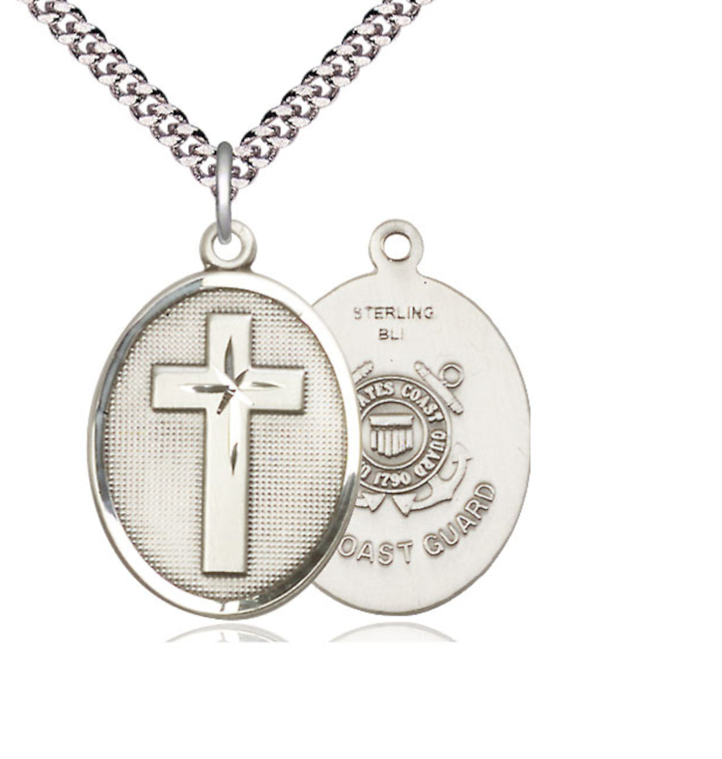 Bliss Manufacturing Coast Guard Christian Cross Sterling Medal Necklace,