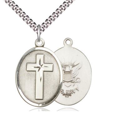 Navy Christian Cross Sterling Silver Medal Necklace with Plated Chain, Bliss Manufacturing