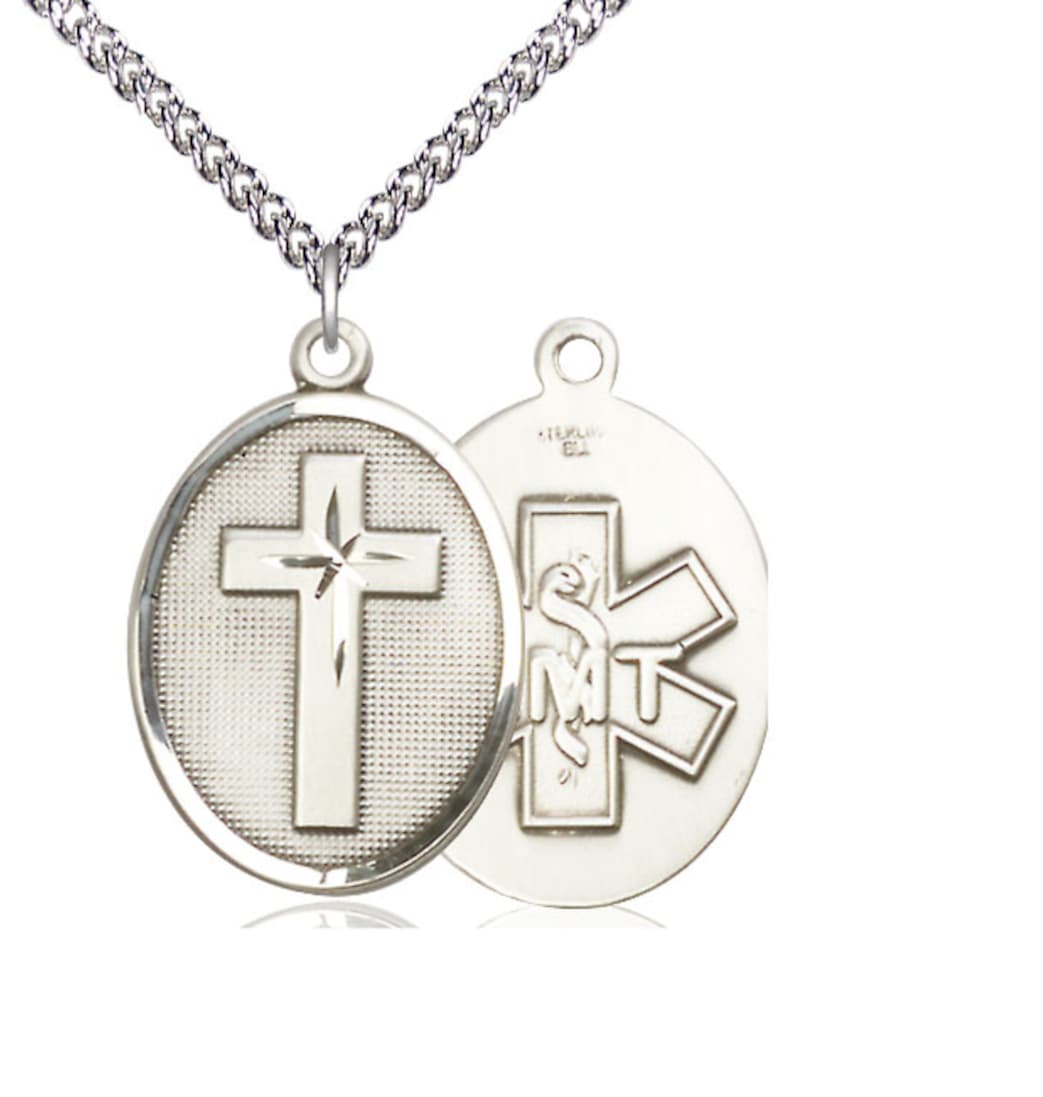 Bliss Manufacturing EMT Christian Cross Sterling Silver Medal Necklace with Sterling Chain,